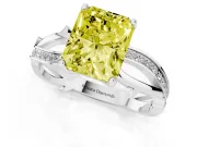 Fancy Yellow Radiant Cut Diamond Pavé Twist Band Solitaire Ring Set in Platinum with Prong Setting