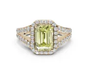 Emerald Cut Halo Pavé Engagement Ring Setting for a Fancy Yellow Lab-Grown Diamond | Narrow Split Shank | Yellow Gold