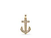 Round Lab-Grown Diamond Pavé Anchor Pendant Necklace | Pointed Flukes | Yellow Gold