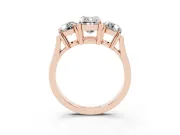 Emerald Cut Three Stone Engagement Ring Setting | Round Side Stones and Open Baskets | Rose Gold