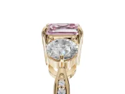 Asscher Cut Three Stone Engagement Ring Setting for a Fancy Pink Lab-Grown Diamond | Tapered Pave Band | Yellow Gold