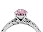 Fancy Pink Pear Cut Diamond Solitaire Milgrain Engraved Band Set in White gold with Prong Setting