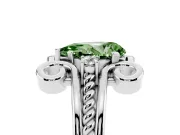 Fancy Green Pear Cut Diamond Twisted Band Solitaire Ring Set in Silver with Scroll Prongs