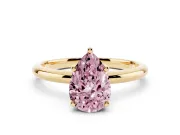 Fancy Pink Pear Cut Diamond Solitaire Engagement Ring Set in Yellow gold with Prong Setting and Polished Band
