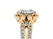 Asscher Cut Petal Frame Floral Halo Engagement Ring Setting | Pavé Split Shank | Yellow Gold