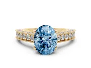 Oval Vintage Hidden Halo Engagement Ring Setting for a Fancy Blue Lab-Grown Diamond | Milgrain Pave Band | Yellow Gold