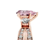 Fancy Pink Three-Stone Pear Cut Diamond Twist Band Ring Set in Rose gold with Pavé Accents and Prong Setting