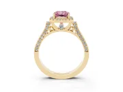 Radiant Cut Halo Engagement Ring Setting for a Fancy Pink Lab-Grown Diamond | Pavé Panel Shoulders | Yellow Gold