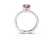 Fancy Pink Princess Cut Diamond Solitaire Pavé Engagement Ring Set in Platinum with Round Band and Prong Setting