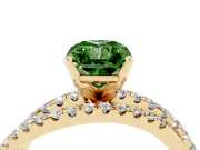 Fancy Green Radiant Cut Diamond Solitaire Twist Band Ring Set in Yellow gold with Pavé Setting and Prong Head