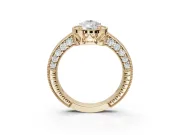 Pear-Shaped Vintage Milgrain Halo Engagement Ring Setting | Wide Pavé Band | Yellow Gold