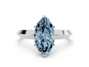 Fancy Blue Marquise Cut Diamond Solitaire Engagement Ring Set in Platinum with Flat Band and Prong Setting