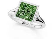 Fancy Green Bezel Set Princess Cut Diamond Solitaire Ring Set in Silver with Tapered Band