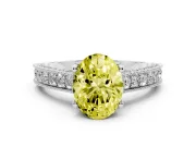 Oval Vintage Hidden Halo Engagement Ring Setting for a Fancy Yellow Lab-Grown Diamond | Milgrain Pave Band | White Gold