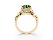 Fancy Green Round Cut Diamond Leaf-Inspired Engagement Ring Set in Yellow gold with Round Accents