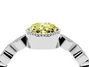 Fancy Yellow Oval Cut Diamond Vintage-Inspired Milgrain Ring Set in White gold with Marquise Stations of Round Accents