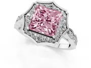Princess Cut Scalloped Halo Engagement Ring Setting for a Fancy Pink Lab-Grown Diamond | Pave Band | Sterling Silver