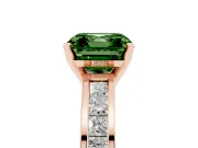Fancy Green Asscher Cut Diamond Solitaire Ring Set in Rose gold with Channel-Set Band and Prong Setting