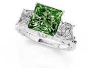 Fancy Green Princess Cut Diamond Three-Stone Ring Set in Silver with Braided Band