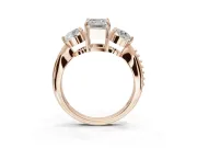 Emerald Cut Three Stone Engagement Ring Setting | Tapered Pave Band | Rose Gold