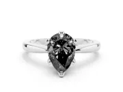 Fancy Black Pear Cut Diamond Solitaire Engagement Ring Set in Silver with Slim Tapered Solitaire Band