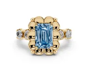 Emerald Cut Floral Engagement Ring Setting for a Fancy Blue Lab-Grown Diamond | Petal Frame | Yellow Gold