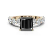 Princess Cut Side Stone Engagement Ring Setting for a Black Center | Yellow Gold