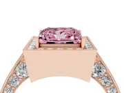 Princess Cut Milgrain Halo Engagement Ring Setting for a Fancy Pink Lab-Grown Diamond | Side Stones | Rose Gold