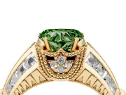 Fancy Green Heart Cut Diamond Vintage-Inspired Milgrain Ring Set in Yellow gold with Accent Split Shank