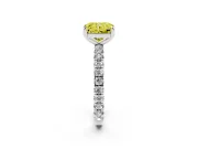Fancy Yellow Radiant Cut Diamond Pavé Solitaire Ring Set in Platinum with Round Band and Prong Setting
