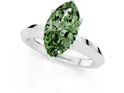 Fancy Green Marquise Cut Diamond Solitaire Engagement Ring Set in White gold with Flat Band and Prong Setting