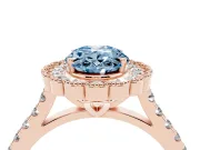 Oval Vintage Milgrain Floral Halo Engagement Ring Setting for a Fancy Blue Lab-Grown Diamond | Pavé Band | Rose Gold