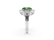 Fancy Green Oval Cut Diamond Milgrain Halo Ring Set in Silver with Split Shank