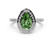 Fancy Green Pear Cut Diamond Halo Ring Set in White gold with Bezel Frame and Pavé Band
