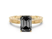 Emerald Cut Engraved Solitaire Engagement Ring Setting for a Black Center | Yellow Gold
