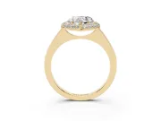 Heart Cut Diamond Halo Engagement Ring Set in Yellow gold with Solitaire Band and Prong Setting