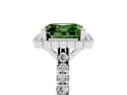Fancy Green Asscher Cut Diamond Milgrain Floral Halo Engagement Ring Set in White gold with Pavé Band