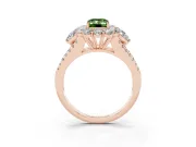 Fancy Green Emerald Cut Diamond Halo Split Shank Engagement Ring Set in Rose gold with Prong-Held Center Stone