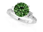 Fancy Green Three-Stone Round Cut Diamond Pavé Band Ring Set in Platinum with Prong Setting