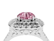 Round Halo Split Shank Engagement Ring Setting for a Fancy Pink Lab-Grown Diamond | Pavé Strands | White Gold