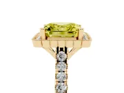 Fancy Yellow Asscher Cut Diamond Milgrain Floral Halo Engagement Ring Set in Yellow gold with Pavé Band