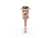 Fancy Green Round Cut Diamond Halo Ring Set in Rose gold with Milgrain Pavé Band and Prong Setting