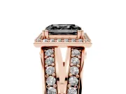 Asscher Cut Halo Engagement Ring Setting for a Black Center | Two-Row Pavé Split Shank | Rose Gold