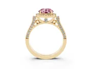 Round Pavé Halo Engagement Ring Setting for a Fancy Pink Lab-Grown Diamond | Yellow Gold
