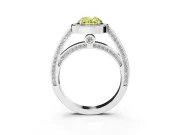 Fancy Yellow Oval Cut Diamond Halo Pavé Split Shank Ring Set in Silver with Prong Setting