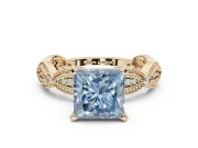 Princess Cut Vintage Engagement Ring Setting for a Fancy Blue Lab-Grown Diamond | Graduated Stations | Yellow Gold