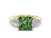 Princess Cut 3-Stone Engagement Ring Setting for a Fancy Green Lab-Grown Diamond | Yellow Gold