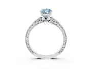 Fancy Blue Pear Cut Diamond Solitaire Milgrain Engraved Band Set in White gold with Prong Setting