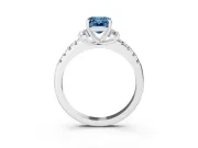 Emerald Cut Side Stone Engagement Ring Setting for a Fancy Blue Lab-Grown Diamond | Pave Band | Sterling Silver