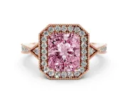 Radiant Cut Milgrain Halo Engagement Ring Setting for a Fancy Pink Lab-Grown Diamond | Graduated Pavé | Rose Gold